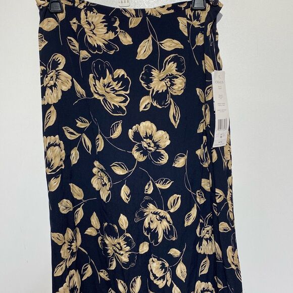 CHAUS Sport Women's Dark Navy Tropical Tones Floral Maxi Skirt Medium NWT - Picture 1 of 10